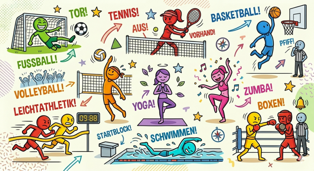 Abbildung verschiedener Sportarten im Comicstyle